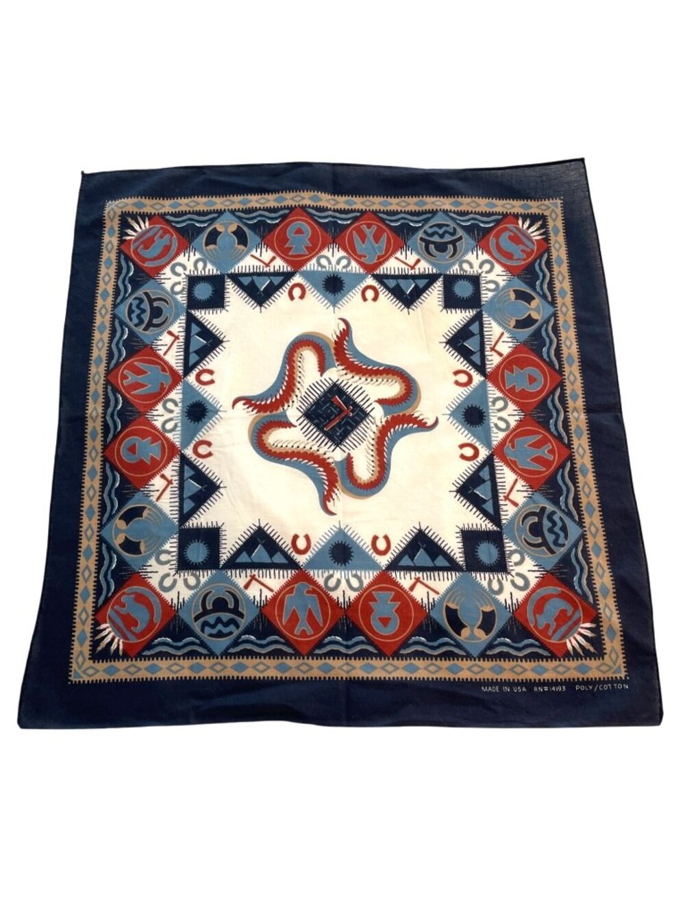 Southwest Blue Bandana Handkerchief Western Cowboy Native American Tribal VTG - Picture 5 of 8